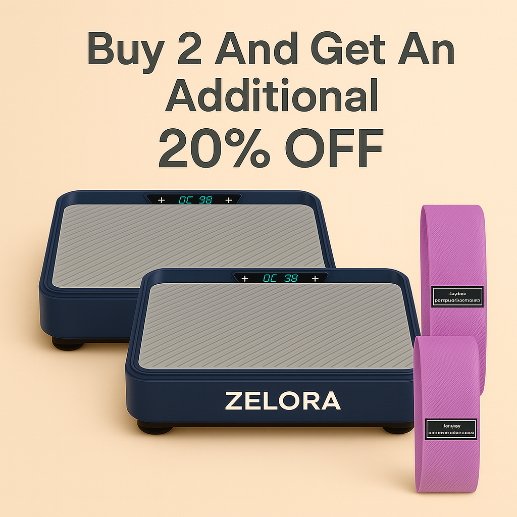 Two Zelora weight scales with a purple belt on a beige background, featuring promotional text.